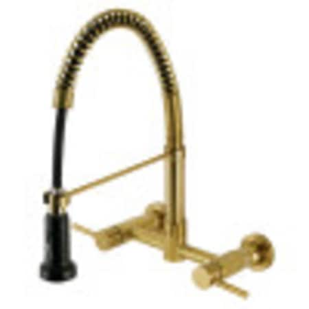 Gourmetier GS8187DL 2-Handle Wall Mount Pull-Down Kitchen Faucet, Brushed Brass GS8187DL